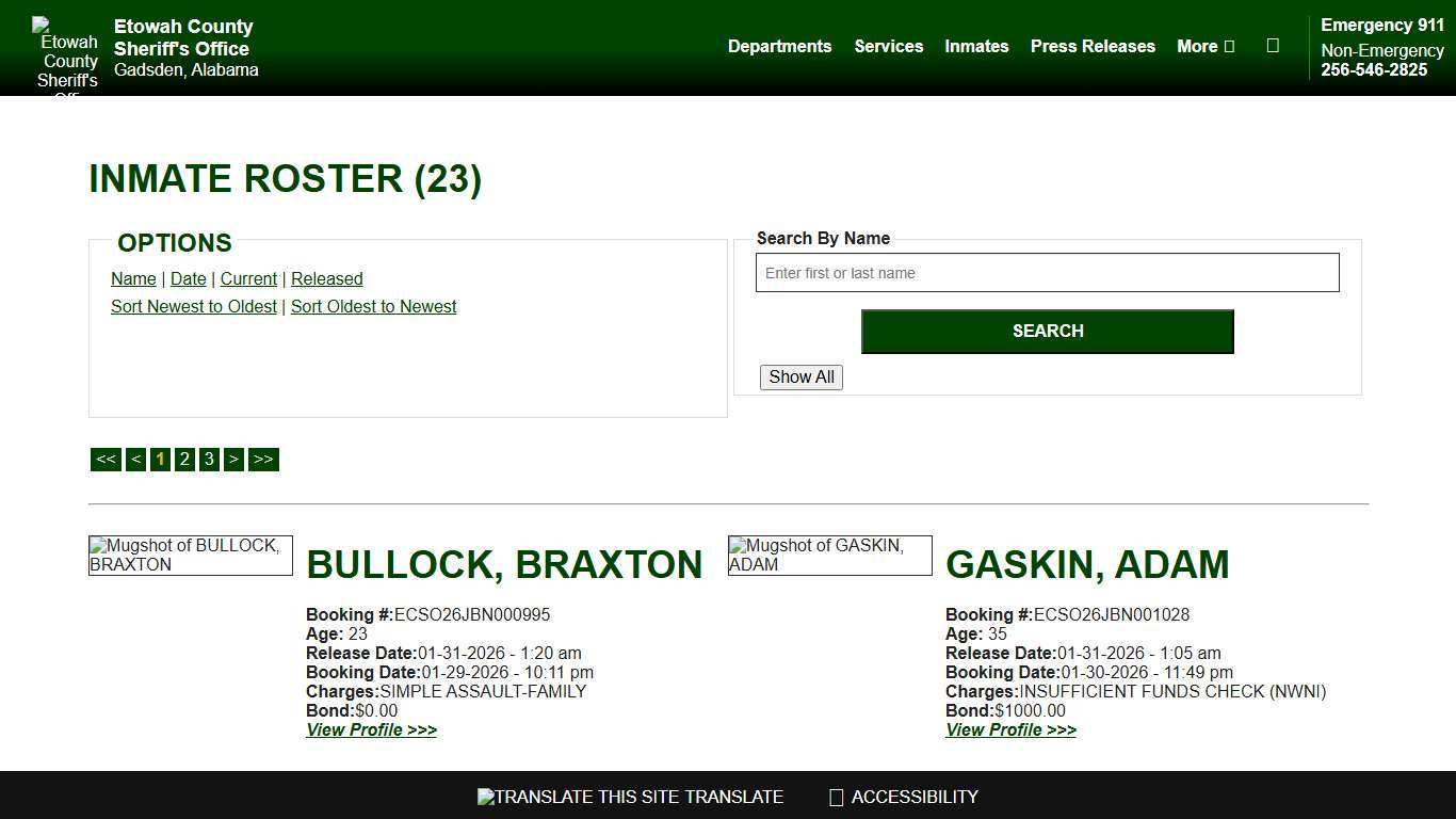 Inmate Roster - Released Inmates Booking Date Descending - Etowah County Sheriff's Office
