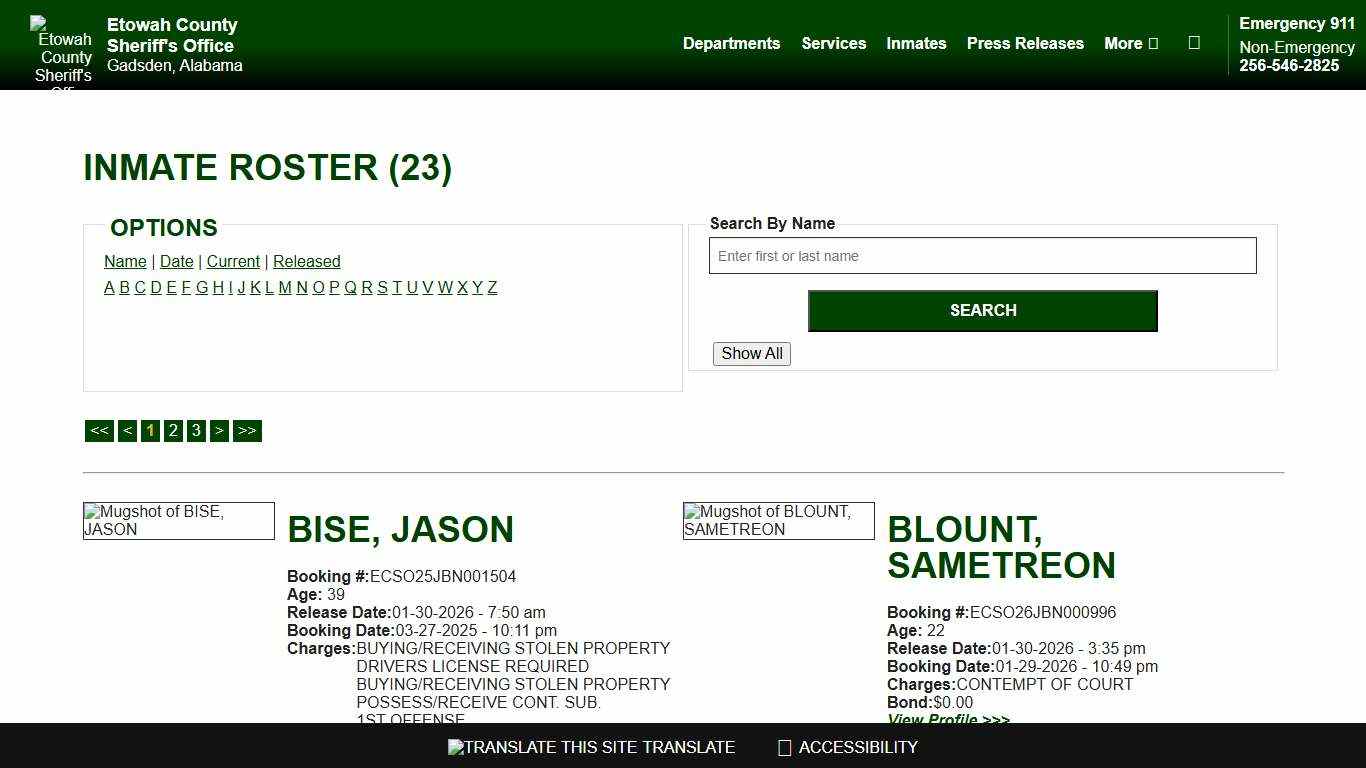 Inmate Roster - Released Inmates - Etowah County Sheriff's Office