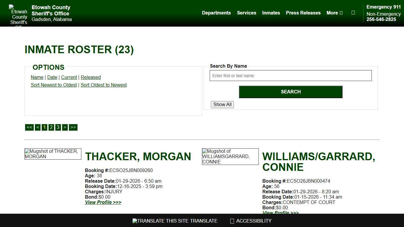 Inmate Roster - Released Inmates Booking Date Ascending - Etowah County Sheriff's Office